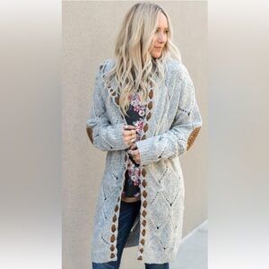 POL Textured Knit Open Front Cardigan with Hood M